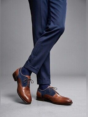 Ace Marks Wing-tip Vincent Brown Antique and Blue Suede / Sz 13 / Leather Derbys
